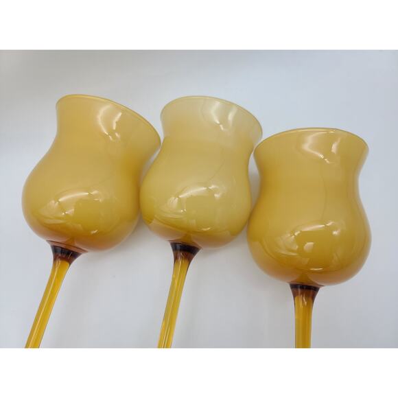 Vintage Carlo Morretti Italy 3 Long Stem Cased Ombre Carmel Glass Candle Holders - Picture 5 of 7